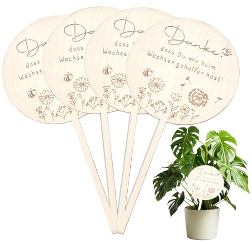 YYTECH Träblomma plugg tack att du hjälpte mig att odla 4 stycken blomstift trä med gravyr träplugg blomkruka träskylt present tack avskedsKita dagis