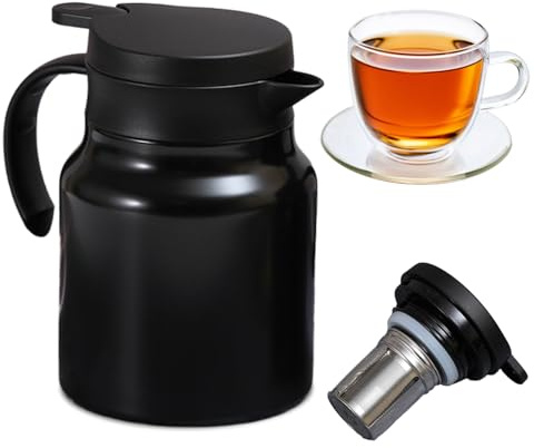 Termos 1,5 l, termoskanna av 316 rostfritt stål med tesil, för te, mjölk och kaffe, termos för hem eller på språng, svart