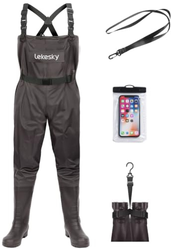 Lekesky 100% Waterproof Fly Fishing Chest Waders with Boots for Men Women, 2-Ply Nylon/PVC Gardening Overalls for Pond Maintenance, Brook Clearance, Wading Work (Brown,9)