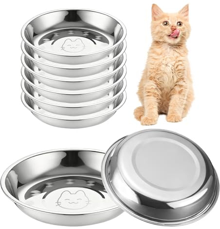 8Pcs Stainless Steel Cat Bowls, Whisker Fatigue Relief Shallow Cat Food Water Bowls Metal Cat Dishes for Kitten Puppy Small Dog Rabbit Hamster Guinea Pig