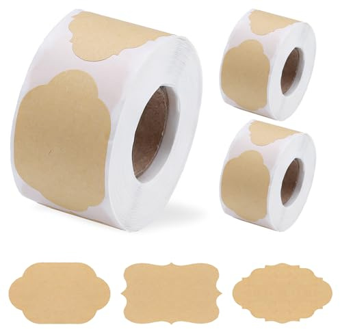 Plushly Lot de 900 étiquettes autocollantes vierges en papier kraft de 5 x 3 cm, étiquettes autocollantes inscriptibles pour bocaux Mason, conserve, bouteilles de vin, épices, aliments cuits, travaux