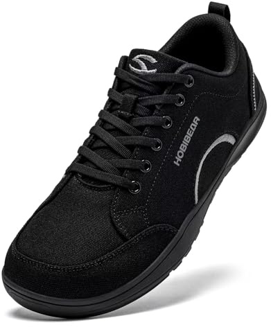 HOBIBEAR Zapatos Barefoot para Hombre y Mujer Punta Ancha Minimalistas Unisex de Lona Antideslizantes para Caminar(Negro,EU 45)