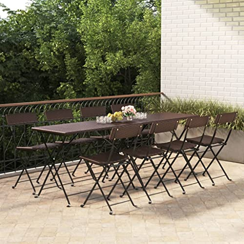 Yunovire Bistrostühle 8er Set, klappbar, Braun Poly Rattan und Stahl, 40x45x79cm, wetterfest, für Garten, Terrasse, Balkon, Esszimmer, Moderne Outdoor-Möbel
