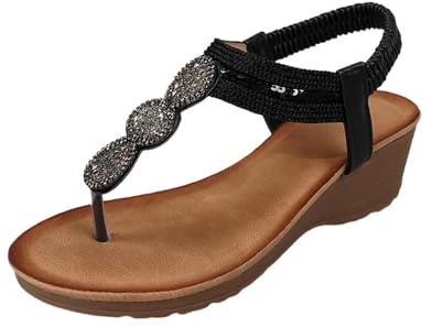 Sandalias Bohemias de con Separador de Dedos y Adornos de para un Estilo Veraniego y Relajado en el Resort (Black, 36) #150