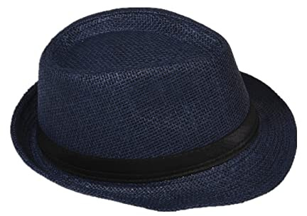 Miobo Cappello di Paglia, Cappello Panama, Cappello Fedora, Design Trilby, Protezione Solare 56-Cappello di Paglia-Blu Scuro