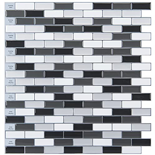 Art3d Wandfliese zum Abziehen und Aufkleben, für Küche/Badezimmer, 30,5 x 30,5 cm, Schwarz-Weiß, 6 Stück