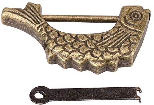Cerradura de Metal en Forma de Cerradura de Bronce Antigua en Forma de Candado Chino Antiguo con Llave para Joyero de Cajón 59 × 31mm