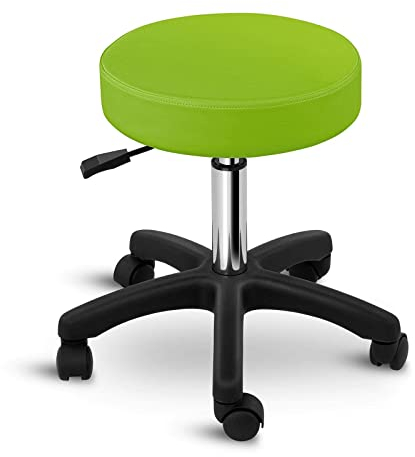 Physa Rollhocker Drehstuhl Arbeitshocker Drehhocker Aversa Green (grün, Gestell: polierter Stahl, Sitz: PVC und Schaumstoff, Sitzhöhe: 45-58 cm, belastbar bis 150 kg)