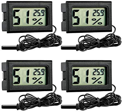 GuDoQi Digital LCD Thermomètre Hygromètre pour Aquarium, 4 Pièces, Moniteur de Température avec Sonde pour Aquarium, Reptiles, Volaille Incubateur