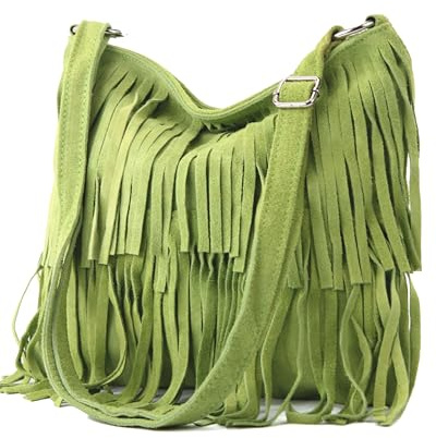 modamoda de T125 Damen Leder Wildleder Schultertasche Umhängetasche handmade in Italy, Farbe:Apfelgrün