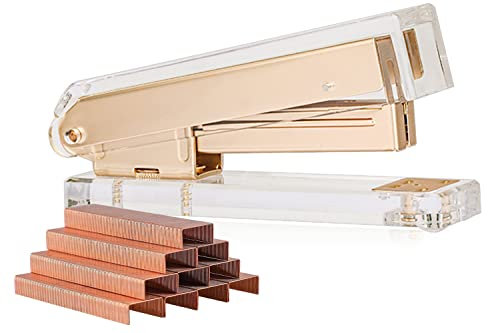 SIRMEDAL Elegant Ultra Clear Acrylic Office Supplies Acrylic Stapler Matte Gold Desktop Stapler with 1000pcs Staples for Office Accessories(Gold)