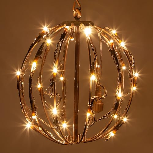 LED Ball - Indoor/Outdoor Christmas Spheres, Fold Flat Metal Frame (8, Brown Frame/Warm White String Lights)