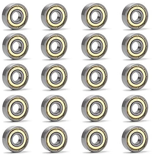 YIXISI 20 Stück 608 ZZ Kugellager, ABEC-7 Metall Doppelt Geschirmte Miniatur-Rillen Kugellager für Skateboard, Roller, Inline Skates (8 mm x 22 mm x 7 mm), Silber