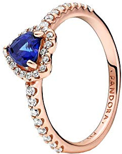 Pandora Timeless Heart 14k rose gold-plated ring with clear cubic zirconia and twilight blue crystal, 48