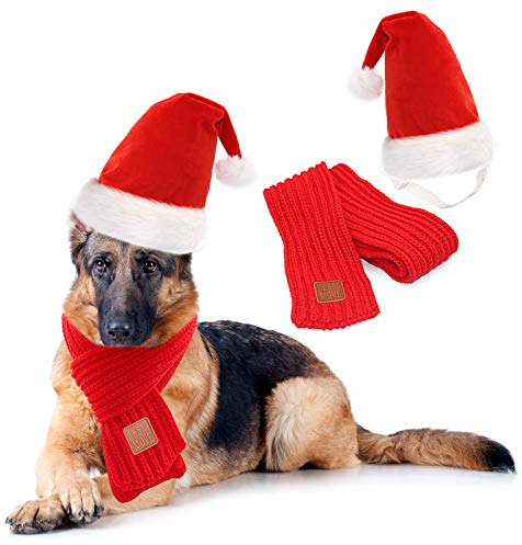 RANYPET Bonnet et écharpe de Noël pour chien - Costumes de Noël pour chien Bonnet de Noël pour animaux de compagnie Écharpe de Noël pour chien pour chiens de petite, moyenne et grande taille