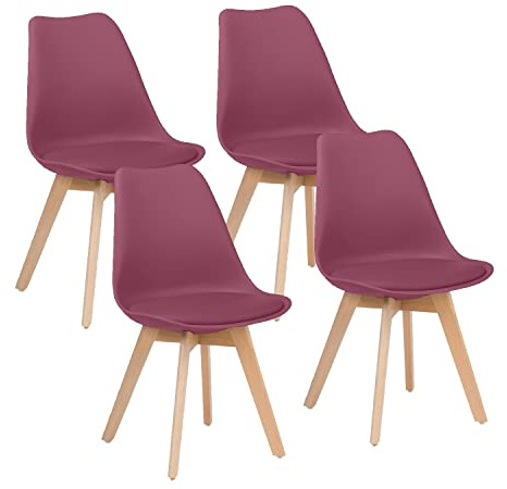 WeHome – Juego de 4 sillas Candice, sillas de comedor u oficina, silla ergonómica, asiento acolchado con cojín de piel sintética, sillas dormitorio, patas de madera de haya, decoración del hogar