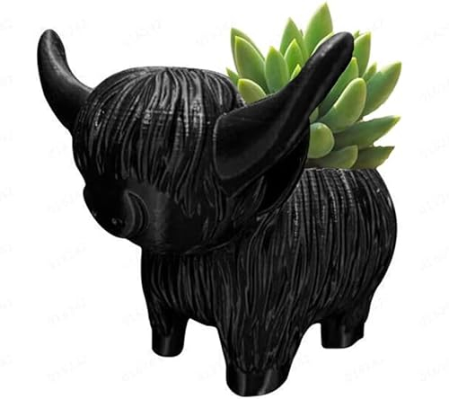 Jannity Highlands Pot de fleurs en forme de vache, joli pot de fleurs en forme d'animal pour décoration de bureau à la maison, au bureau (noir)