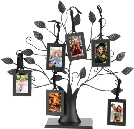 Marco Decorativo Árbol Genealógico en Metal con 6 Marcos para Fotos Familiares Diseño de Ramas para Exhibición en Pared