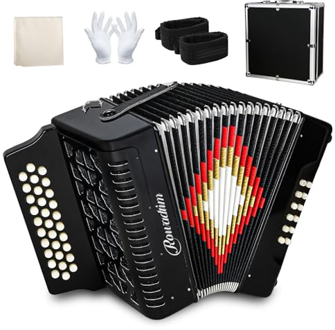 Accordion - 31 Keys, 12 Bass Professional Diatonic, Premium Portable Button Accordion for Adults & Beginners with Thick Protective Case (Black)