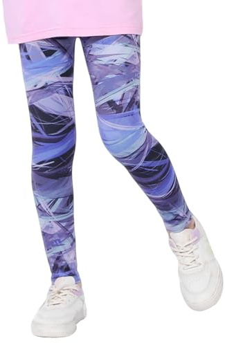 FILOWA Leggings för flickor barn sport långa leggings färgtryck elastiska byxor mjuka leggings stretch yoga nät gym dans fitness kläder för barn tonåringar 6–13 år