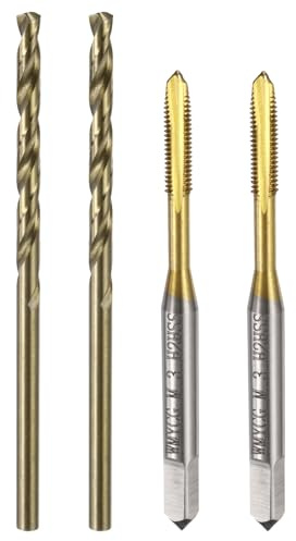 uxcell Metric Tap & Drill Bit Set, 2pcs M3 x 0.5 Spiral Point Thread Taps Titanium Coated and 2pcs 2.5mm Twist Drill Bits Roasted Yellow, Screw Tapping Threading Tools
