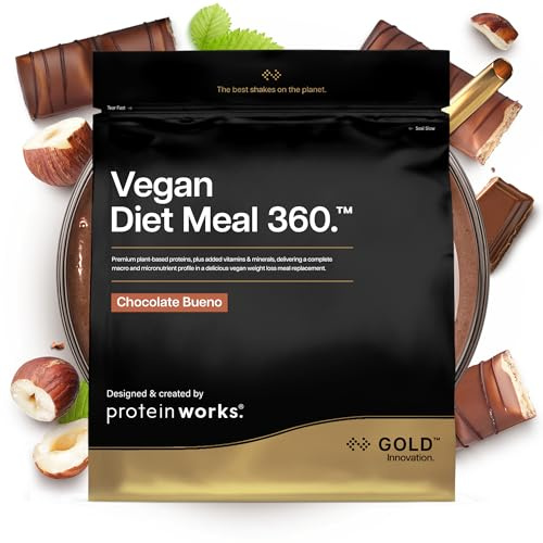 Protein Works | Vegan Diet Meal 360 - Gold, Chocolate Bueno, 15 Meals, 1kg | Vegan Protein Meal Replacement Shake, Supports Healthy Weight Loss, Nutritionally Complete, Omega 3, Low Sugar, High Fibre
