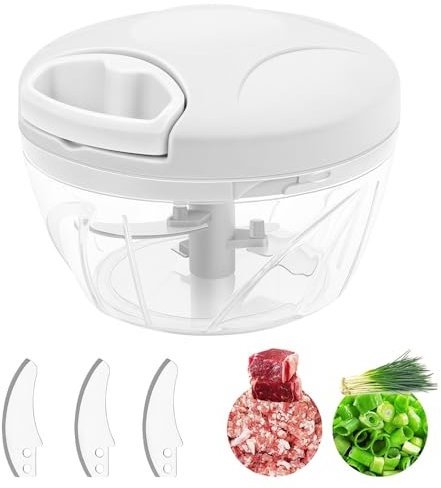 Udbrud Hachoir Manuel 500 Ml, Hachoir Oignon Avec 3 Lames En Acier Inoxydable Hachoir Manuel Avec Cordon De Serrage Hachoir Multifonction Mixeur Manuel Coupe Ail Pour Légumes, Viande