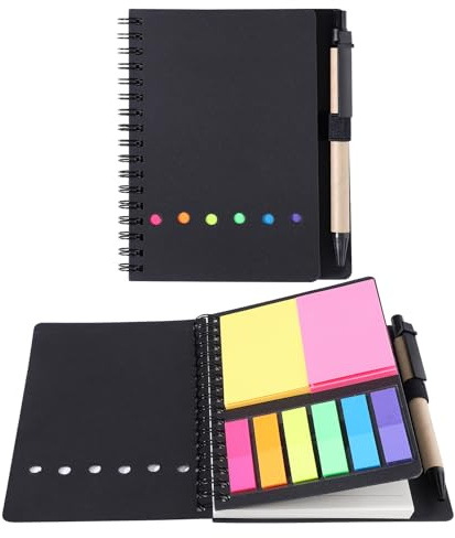 Spiral Sticky Notes Set, Multicolor Adhesive Sticky Notes with Pen and Lined Note Paper Set, Sturdy Cover Student Transparent Index Flags Pads for School Office Supplies