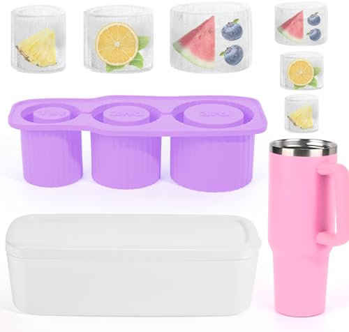 Stampo Ghiaccio per Stanley Cup, Banaone Stampi Cilindrici in Silicone per Stanley Cup, Vassoio 3 Scomparti, Riutilizzabili Con Coperchio per 20-40 Oz Thermos Cup, Stampo per DIY Cocktail (Viola)