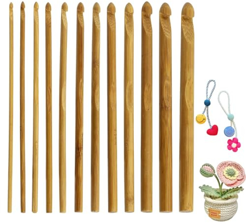 Crochet Set Tejer Agujas de ganchillo de madera Agujas de ganchillo de bambú Accesorios, Kit Completo para Tejer Lana, Algodón y Seda, Ideal para Principiantes y Expertos, Accesorios Incluidos