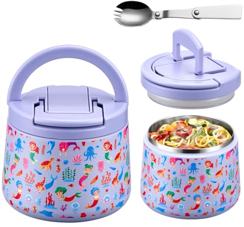 Itslife Termo para Comida 420ml, Recipiente Térmico para Comida con Cuchara, Acero Inoxidable Fiambrera Termica Infantil y Adultos, Contenedor Térmico para Picnic, Escuela y Oficina, Océano