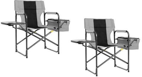 Foristrail Director Camping Chair Set of 2 with Cooler Bag & Foldable Side Tray - 400lbs Heavy Duty Outdoor Folding Lawn Chair, Portable Camp Chair for Fishing/Backyard (Black & Gray)