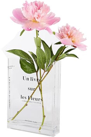 Book Vase for Flowers, Smavles Acrylic Book Vase Flower Clear Modern Decorative for Home, Office, Bedroom, Living Room, Dining Table