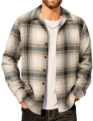 COOFANDY Camicia da uomo in flanella a quadri a maniche lunghe casual button-down stile boscaiolo regular fit tradizionale per il tempo libero, XXL