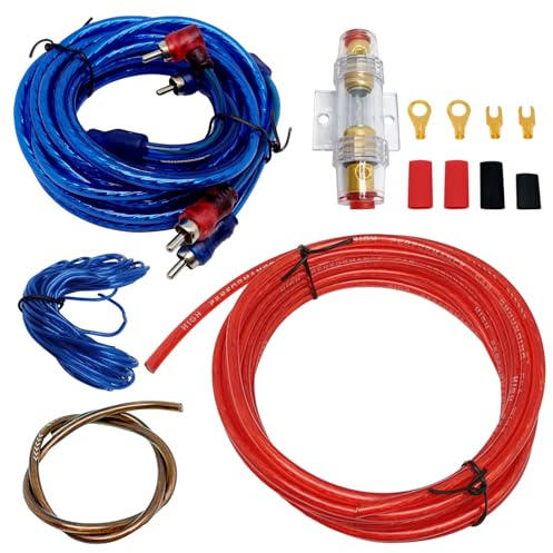 Kit Cavi per Amplificatori per Auto, Kit Cablaggio Amplificatore 10GA, Subwoofer Audio Kit di Installazione, Audio Auto Filo Cablaggio con Portafusibili, Nucleo in Alluminio Rivestito in Rame