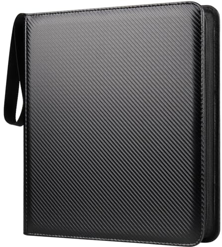 GEAoffice 12 Pocket Card Binder for 720 Cards, Premium PU Zipper Trading Card Collection Binder, Side Loading Card Album Folder for YuGiOh, MTG, TCG, Game & Sports, Non-PVC, Carbon Black