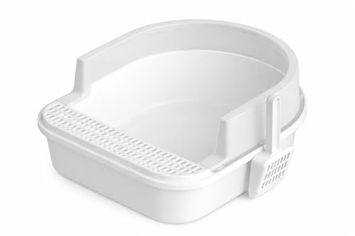 Cat Litter Tray Box | Open Top Shell Design with Detachable High Rim for Spillage Prevention | BPA-Free Non-Toxic Plastic, Easy Cleaning | Includes Free Scoop, Durable and Spacious, Ideal for Cats