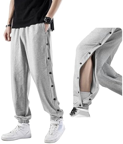 Zidoley Pantalones de rehabilitación para hombre con apertura lateral, cómodos pantalones de chándal holgados con cintura elástica, pantalones de entrenamiento de fisioterapia, gris, S