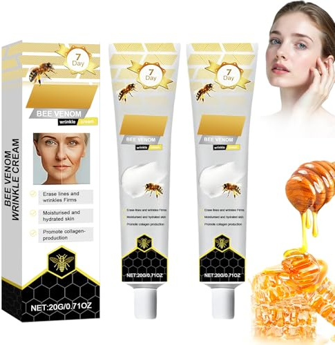 2 Pezzi Crema al Veleno d’Api Antirughe 20g, Bee Venom Idratante Rassodante per Viso e Collo, Effetto Lifting, Cura Anti-Età per Tutti i Tipi di Pelle(Nero)