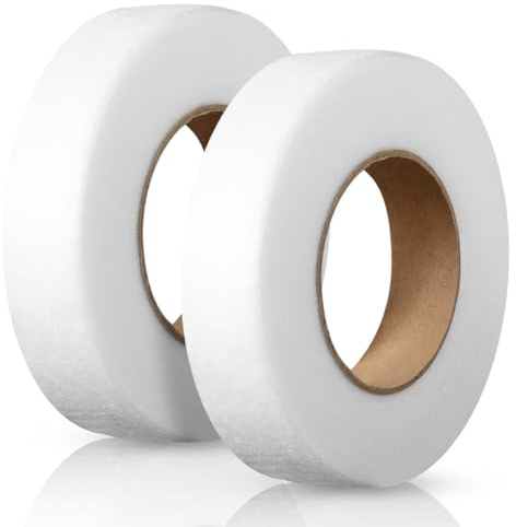 AOOWU 50 Metri Nastro Termoadesivo per Orlo, 2 Nastri Orlo Svelto Termoadesivo Forte, Nastri Adesivi per Tessuti, per Riparazioni su Tende, Jeans, Pantaloni, Gonne, Facile da Usare, Orlare Non Cucito