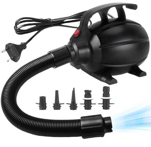 Pompa per materasso ad aria, 17 × 11 × 13 cm, 600 W, pompa elettrica Airtrack, materasso ad aria, pompa ad aria elettrica con 5 ugelli per casa e esterni, colore nero, gonfiaggio rapido in plastica
