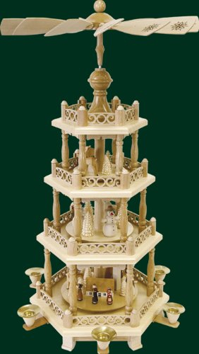 Piramide Natalizia dei Monti Metalliferi Richard Glässer Seiffen Pupazzi di Neve, 3 Piani, Natura Recinzione barocca 16799