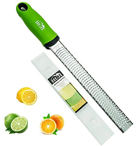 HUJI Citrus Zester and Grater: Lemon, Ginger, Garlic, Truffle, Cheese - Razor Sharp Stainless Steel Blades With Protective Cover - Dishwasher Safe