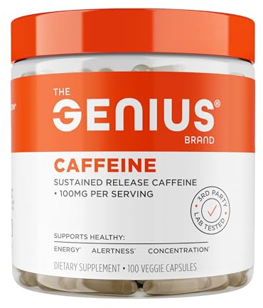 Genius Caffeine - Sustained-Release Microencapsulated Caffeine Pills for Smooth, Long-Lasting Energy & Focus - No Jitters or Crash - 100mg per Capsule - 100 Servings - Natural Performance Booster