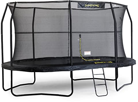 Jumpking 8ft x 11.5ft / 10ft x 15ft / 14ft x 17ft Oval Trampoline With Safety Enclosure Net & Ladder - JumpPod ❘ Outdoor Trampoline For Adults & Kids, Great For Fun | Revolutionary POD™ Connector