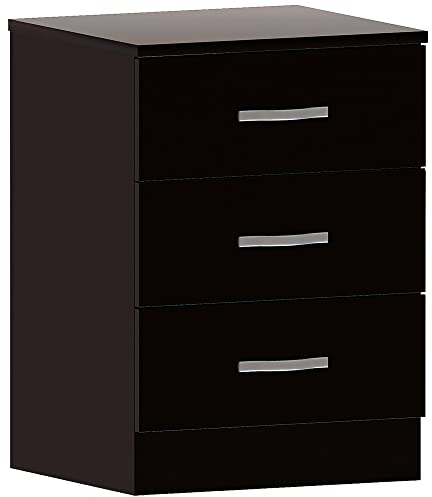 Vida Designs Home Discount Cómoda con 3 cajones en Color Negro con Tiradores y rieles de Metal, con Soporte de cajón único antiarqueamiento, Muebles de Dormitorio Riano, de la Marca