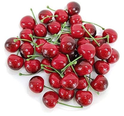 EQLEF Deko Kirschen Deko Kunstkirsche Deko Obst Lebensecht, Kirschen Künstlich Obst Deko Plastik Künstliche Früchte Set für Tischdeko Obstschale 36-TLG