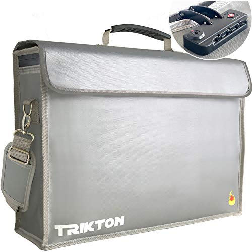 TRIKTON Fireproof Document Bag with Lock TSA, XXL 18x13x5, Full Opening Zipper, Holds Legal Size Files, fire Proof Safe, Fireproof Document Box, Fireproof Lock Box for documents, Document Safe