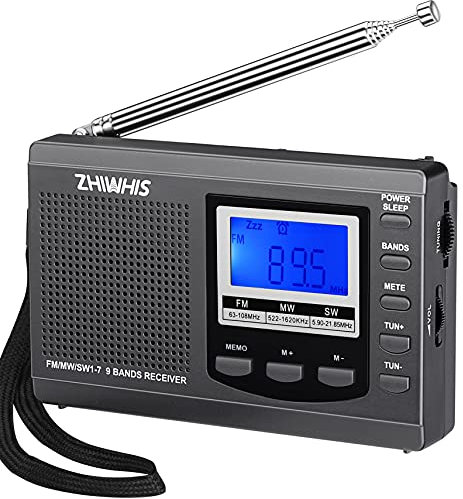 Portable Radio, ZHIWHIS AM FM Shortwave Radios with Best Reception, Battery Operated Clock Radio with Preset Function, Alarm Clock Digital Tuner with Sleep Timer