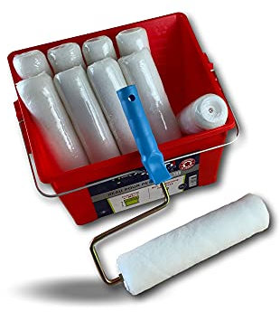 Pack complet peinture | Lot de 3 | 10 manchons polyester poils longs à visser longueur 250 mm | 1 monture | 1 seau 8 litres | 1 grille essorage intégrée XXL | Grandes surfaces | Kibros SOASYM03x3